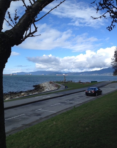 The view out to English Bay from Beach Ave. (waiting for the #C21 bus)