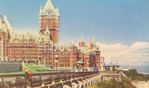 A postcard view of Québec's Château Frontenac dated 1958, the year my parents honeymooned there.