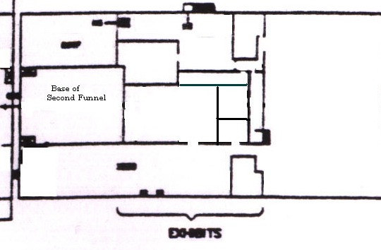 Plan of the moored Queen Mary's Sports Deck, from just behind the second funnel to just behind the first funnel