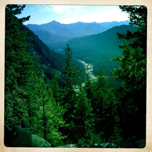 The view (also from Ricksecker Point loop drive) away from the mountain, and along the course of the Nisqually River.