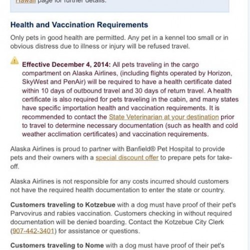 In relevant part, the page now says "A health certificate is also required for pets traveling in the cabin, and many states have specific importation health and vaccination requirements. It is recommended to contact the State Veterinarian at your destination prior to travel to determine necessary documentation (such as health and cold weather acclimation certificates) and vaccination requirements."