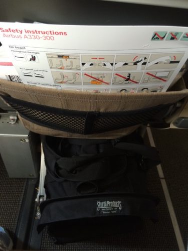 The large SturdiBag under an Economy seat B, on a SWISS A330-300.